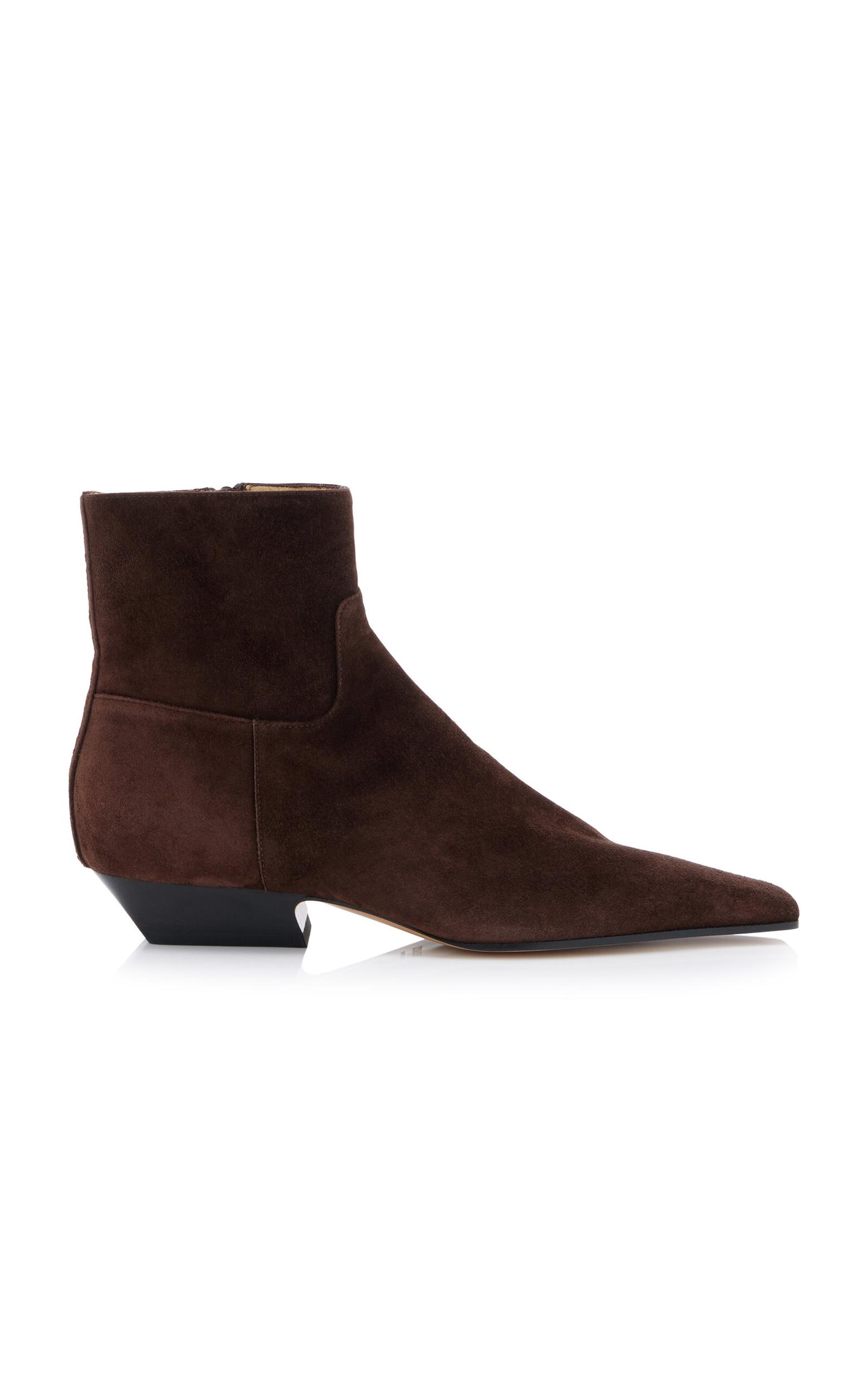 KHAITE Marfa Suede Western Ankle Boots In Brown Product Image