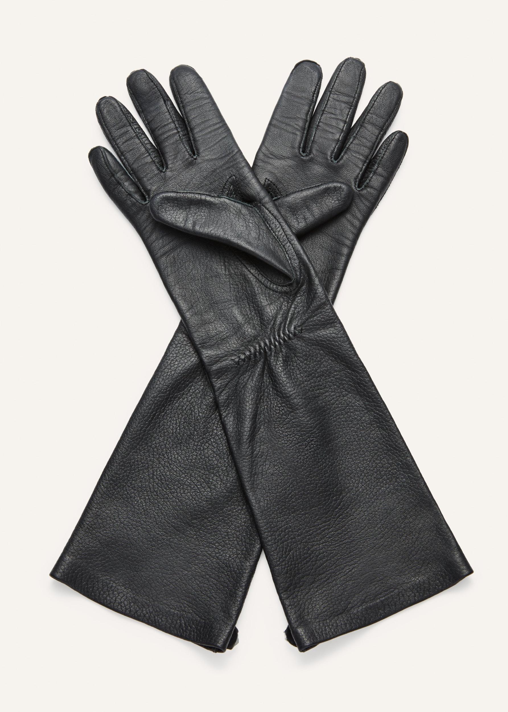 Rose detail leather gloves in black Product Image