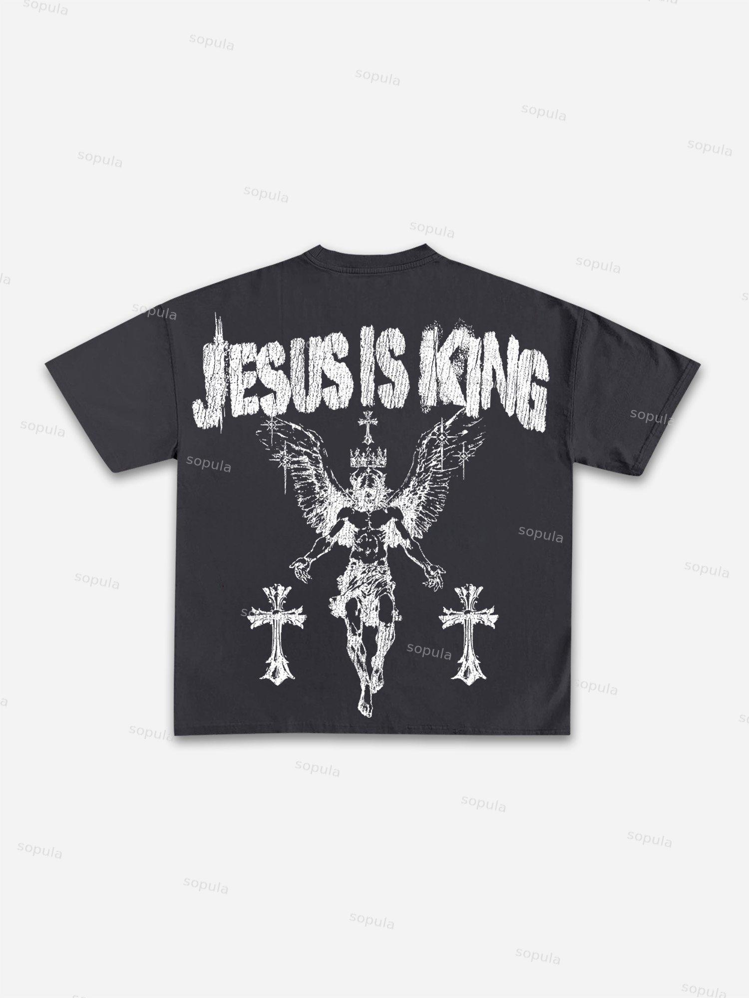 Jesus Is King Cross Print Cotton T-shirt Product Image