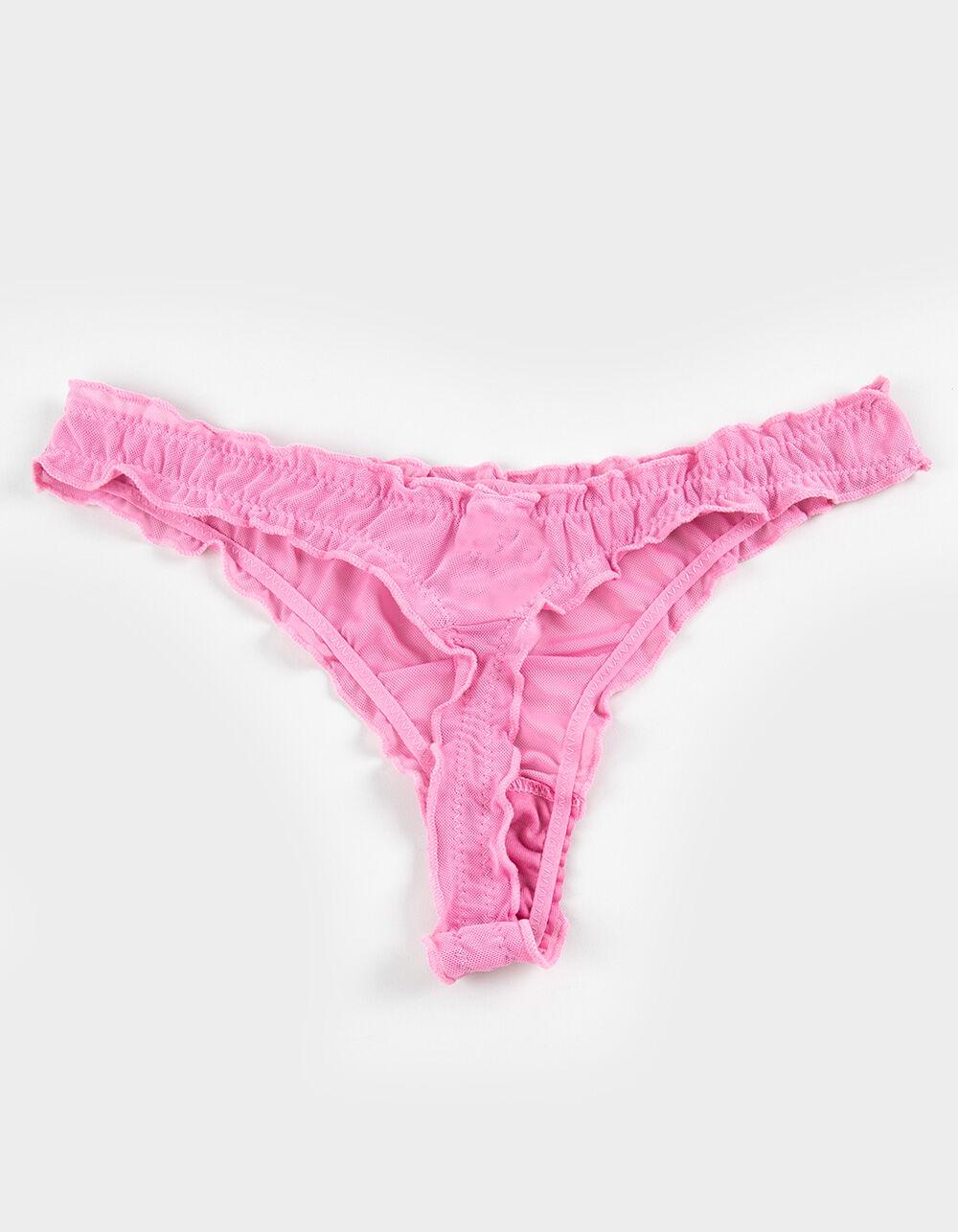 FULL TILT Lettuce Edge Mesh Thong - PINK Product Image