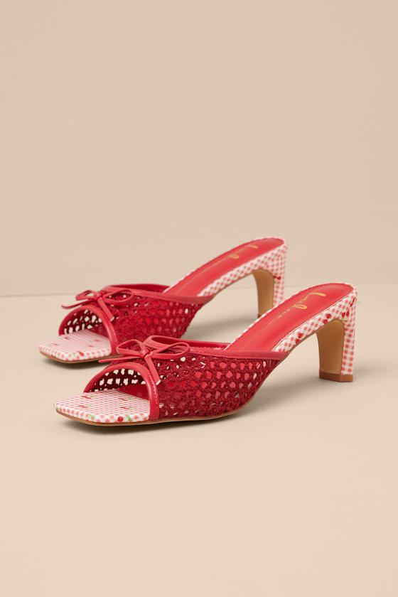 Winola Red Gingham High Heel Slide Sandals Product Image