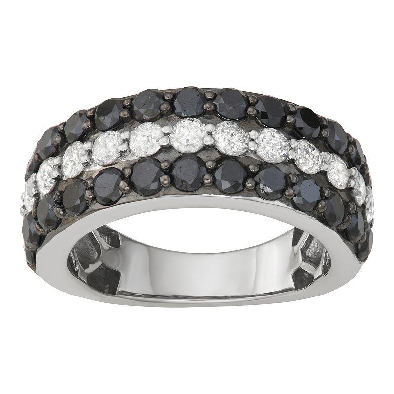 Jewelexcess Sterling Silver 3 Carat T.W. Black & White Diamond 3-Row Ring, Women's, Size: 6 Product Image