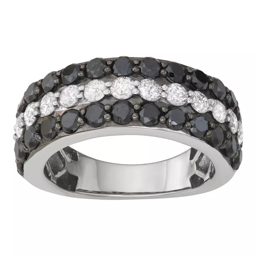 Jewelexcess Sterling Silver 3 Carat T.W. Black & White Diamond 3-Row Ring, Women's, Size: 6 Product Image
