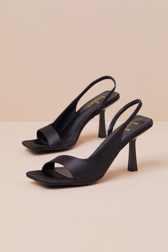 Romillie Black Satin Slingback High Heel Sandals Product Image