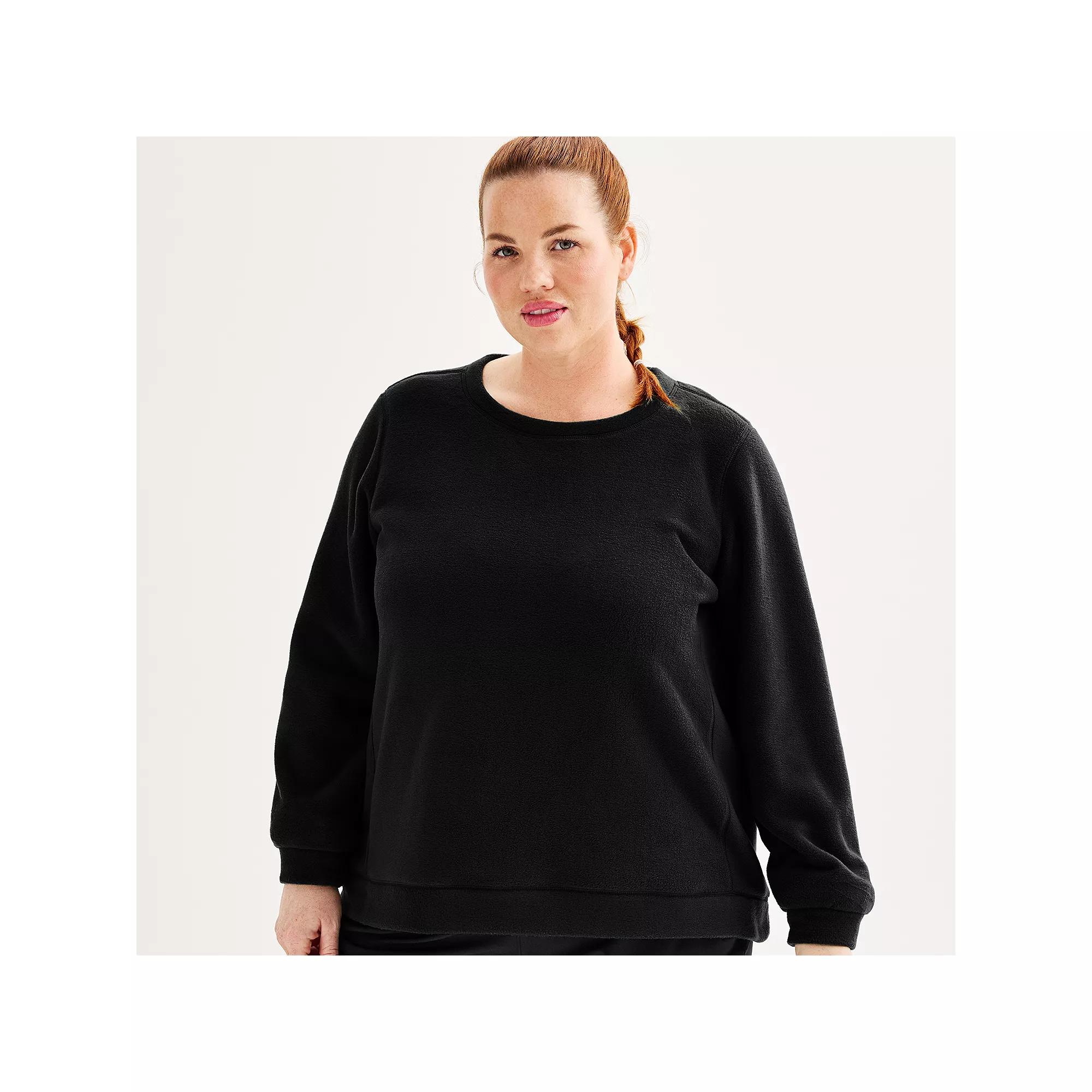 Plus Size Tek Gear® Micro Fleece Classic Crewneck Pullover, Women's, Size: 4XL, Mineral Black Product Image