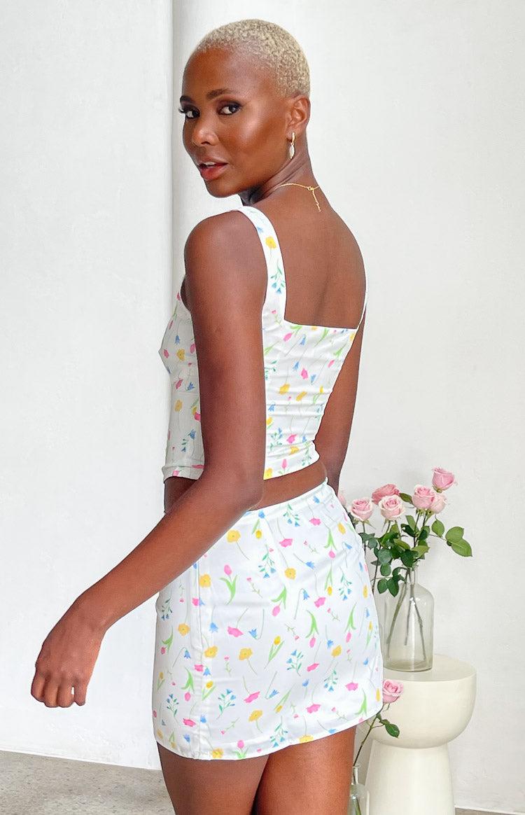 Kierra White Floral Mini Skirt Product Image