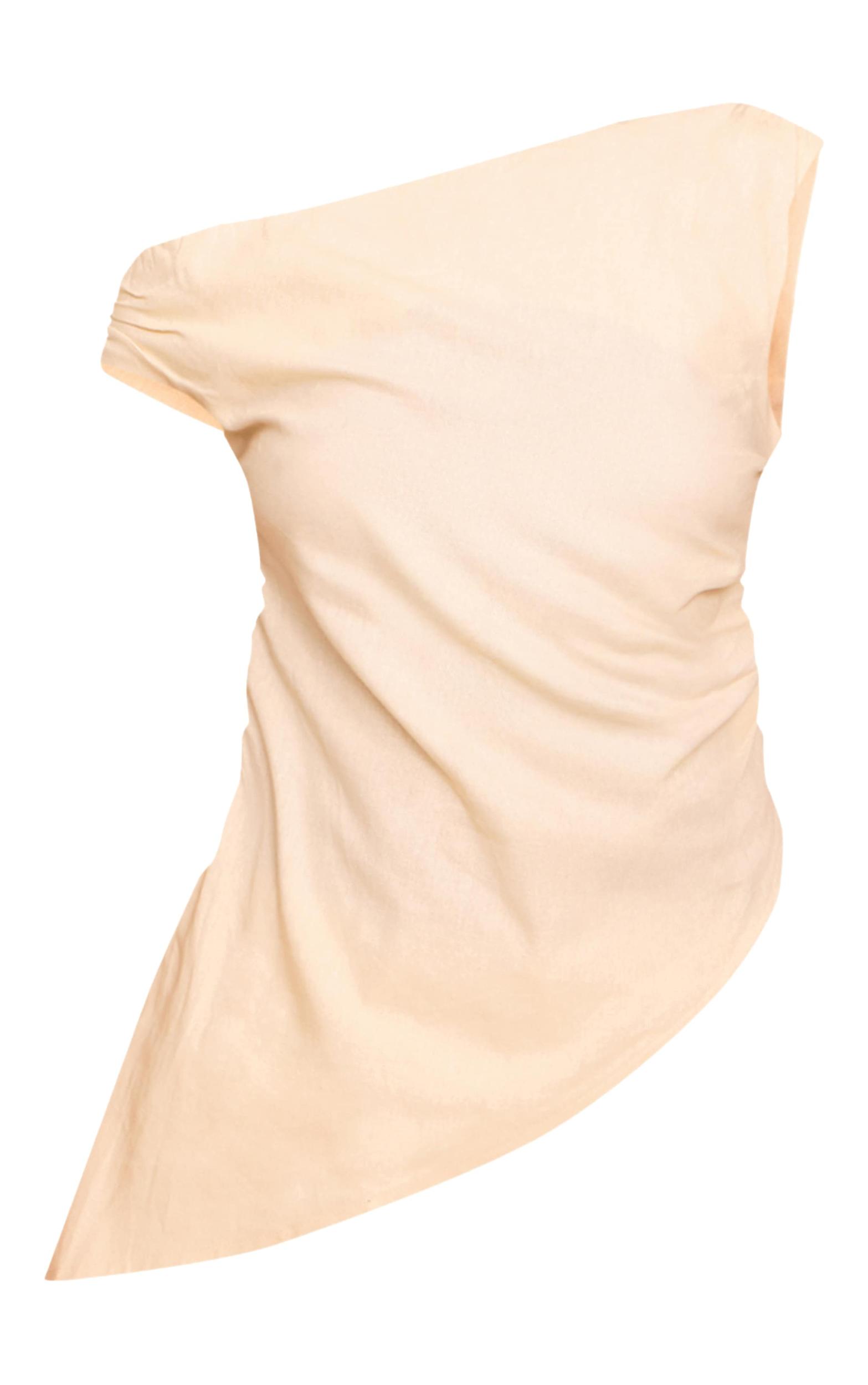Beige Woven One Shoulder Asymmetric Long Top Product Image