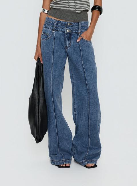 Hannalee Low Rise Wide Leg Jeans Mid Blue Wash Product Image