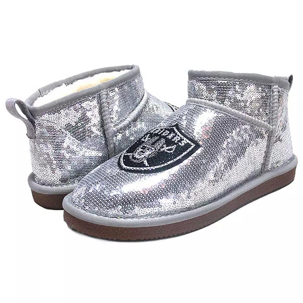 Women's Cuce  Silver Las Vegas Raiders Sequin Ankle Boots, Size: 7, Lvr Silver Product Image