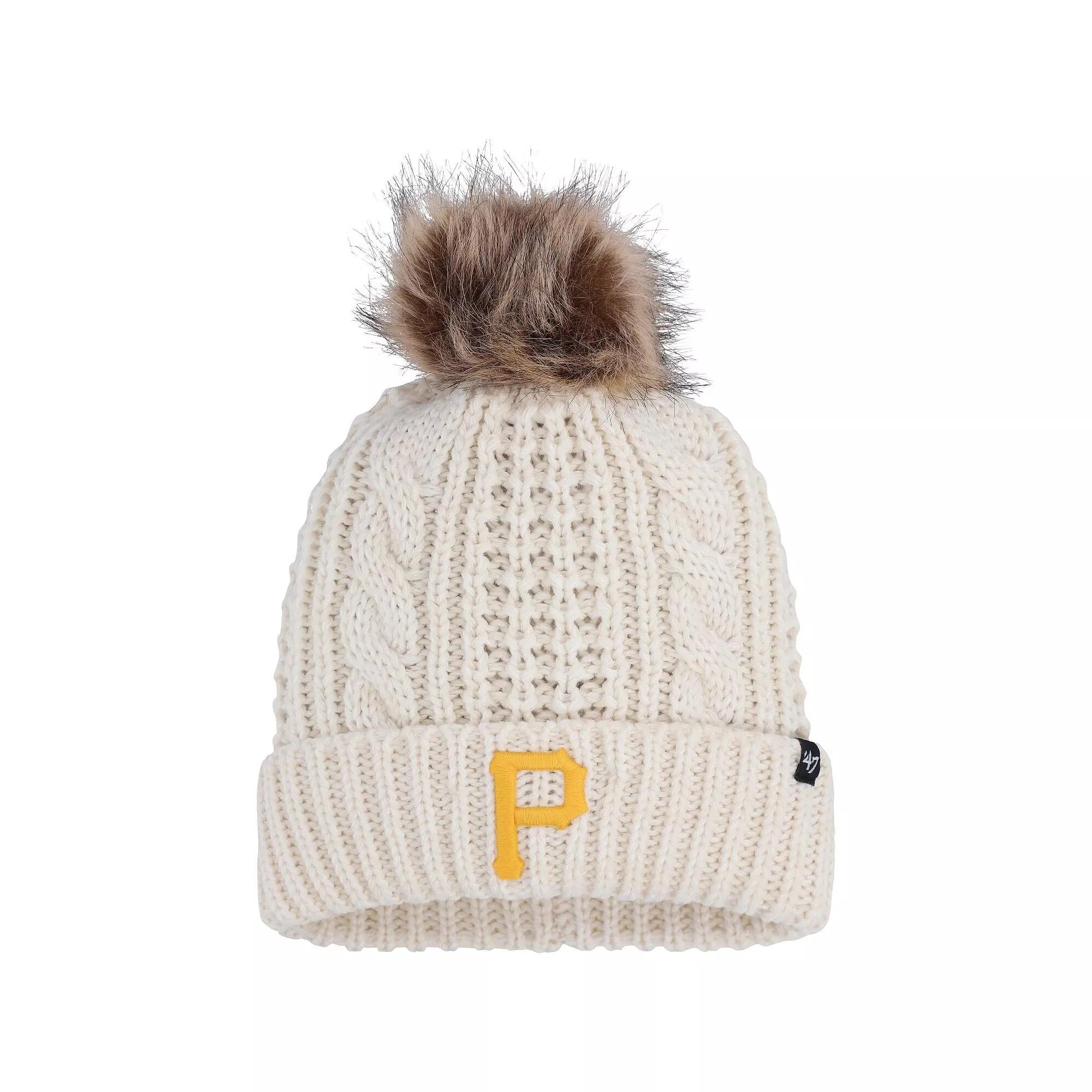 Women's '47 Cream Pittsburgh Pirates Meeko Cuffed Knit Hat with Pom, Beige Product Image