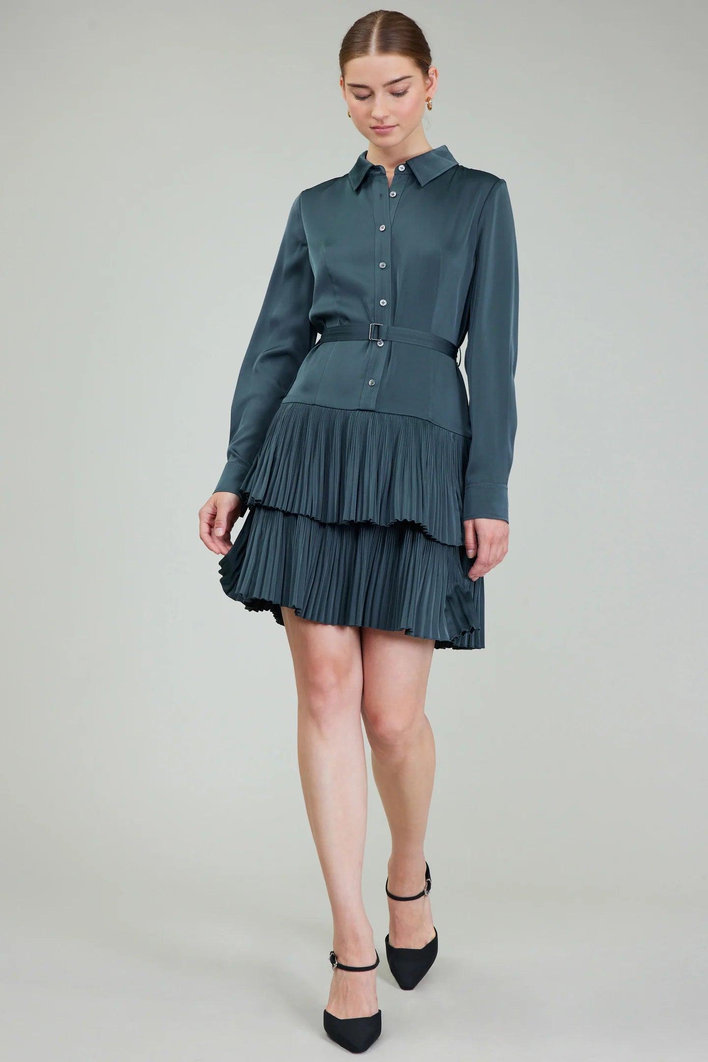 Tiered Pleated Shirt Dress Product Image