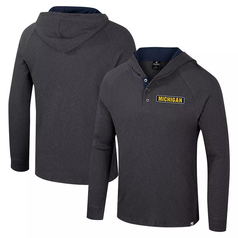 Men's Colosseum Charcoal Michigan Wolverines Dujour Ralgan Long Sleeve Henley Hoodie T-Shirt,  Product Image