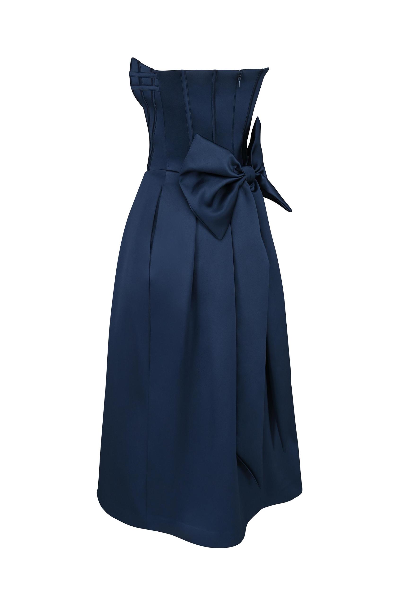 Bellina  midnight blue strapless detachable bow midi dress - sale Product Image