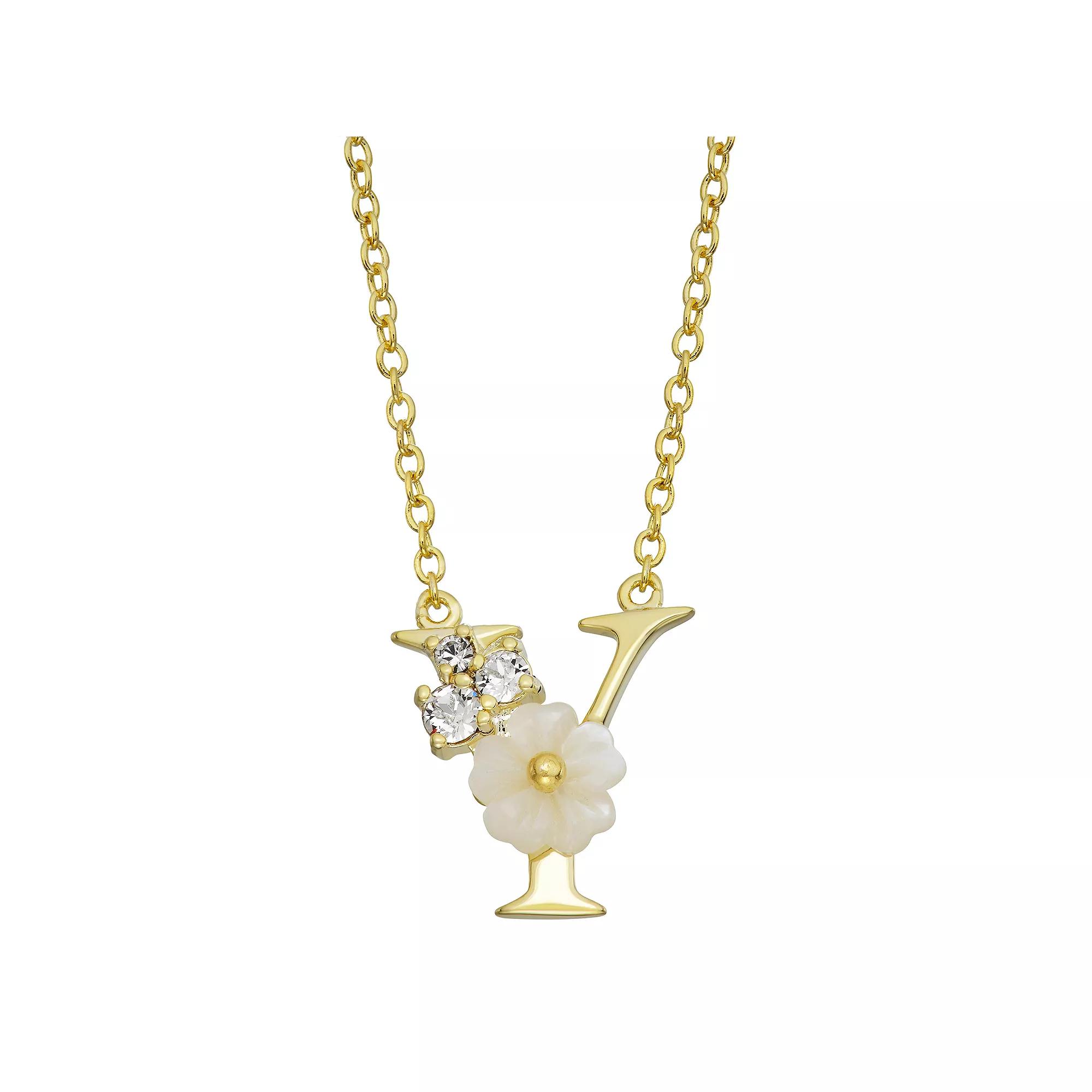 Brilliance Mother-of-Pearl Flower Initial Pendant Necklace, Womens Gold Tone X Product Image