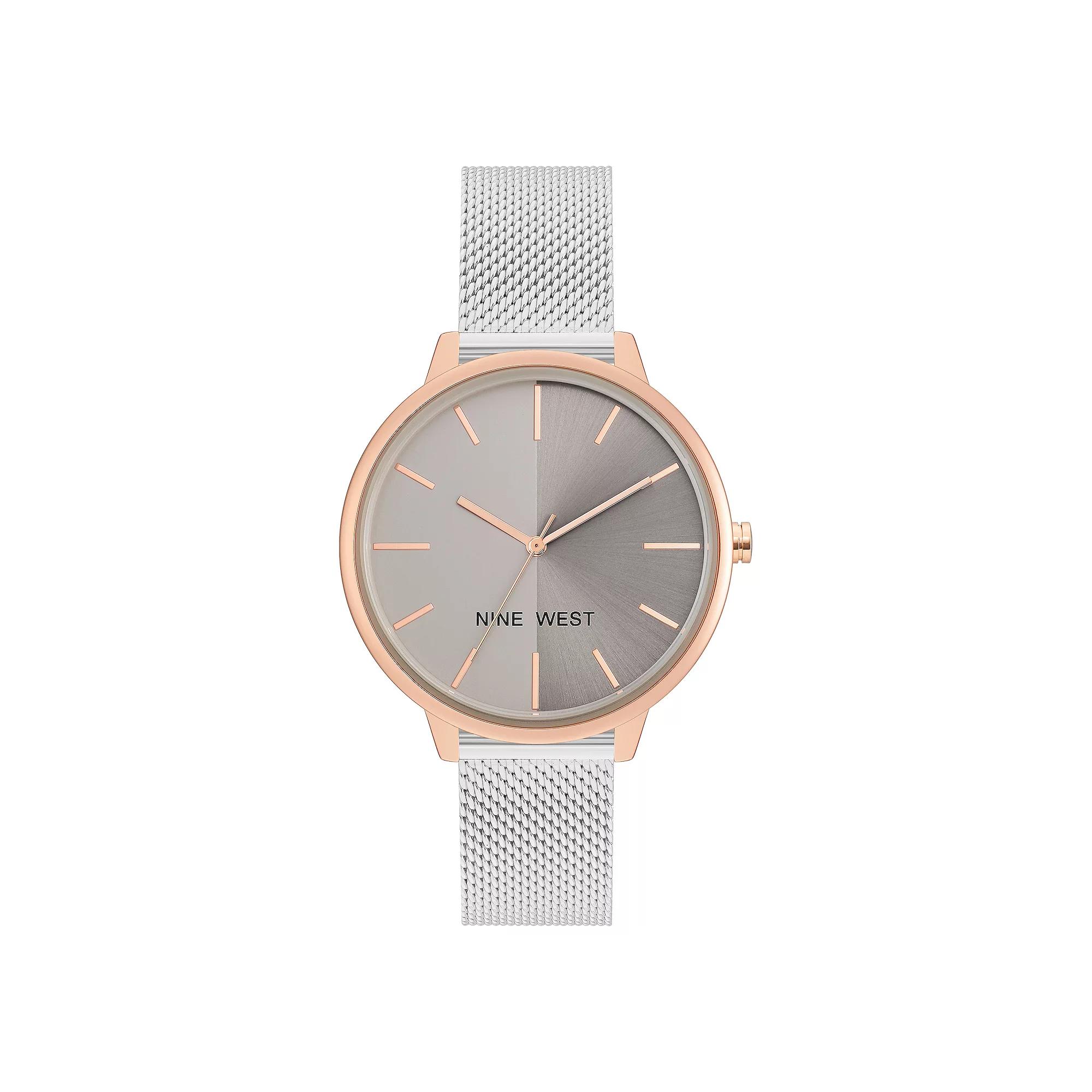 Nine West Womens Two Tone Mesh Watch Rose Gold Tone Product Image