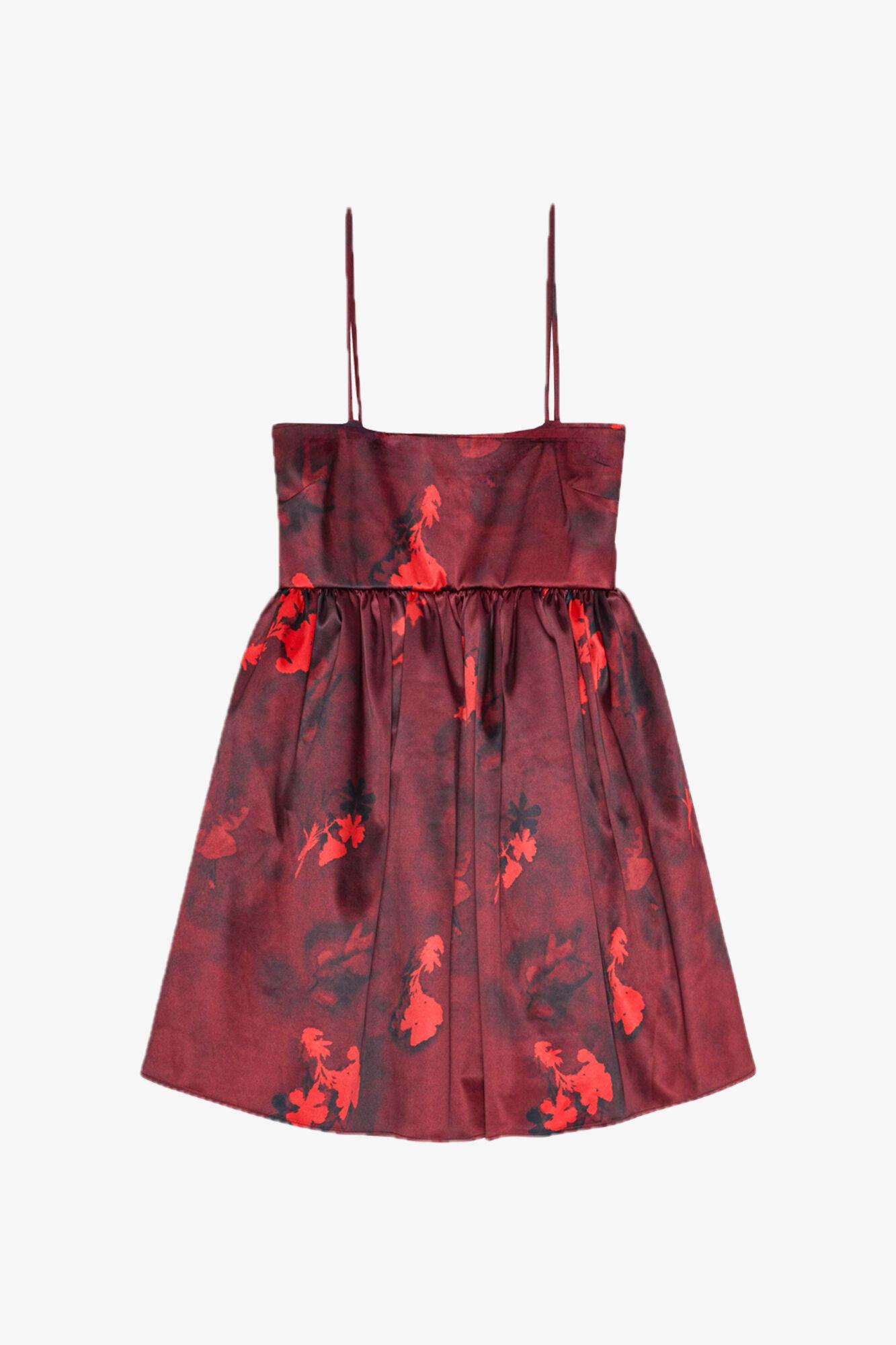 Red Floral Print Satin Strap Mini Dress Product Image