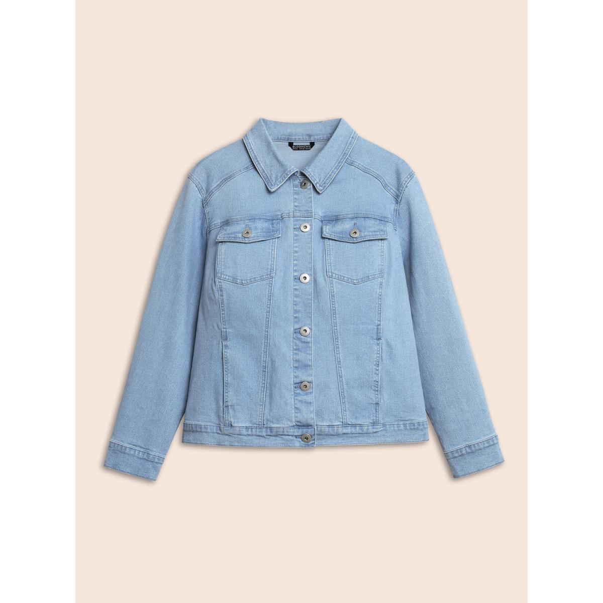 Women Stretch Denim Hourglass-Fit Jacket Denimblue Plus Size Button Everyday Casual Denim Jackets BloomChic 14-16/1X Product Image