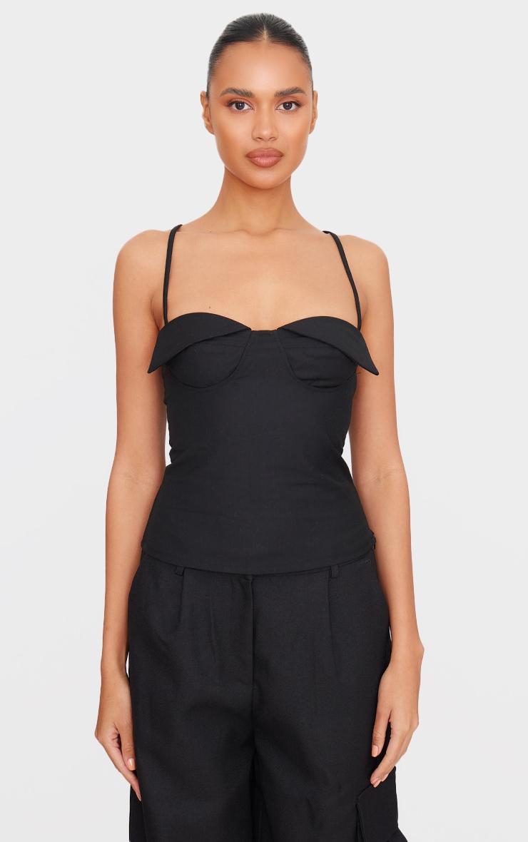 Black Woven Bust Detail Cross Strap Long Top Product Image