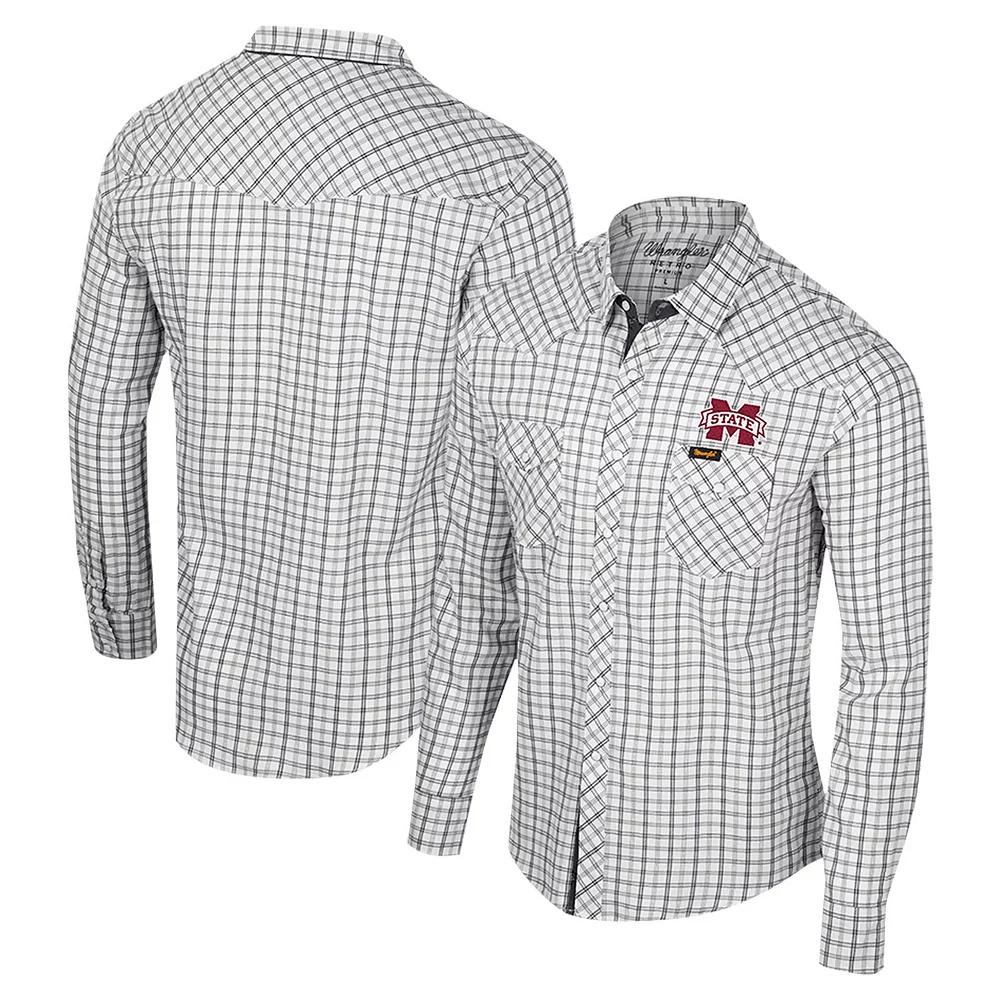 Men's Colosseum x Wrangler White Mississippi State Bulldogs Plaid Window Pane Long Sleeve Full-Snap Shirt, Size: Large, Mst White Product Image