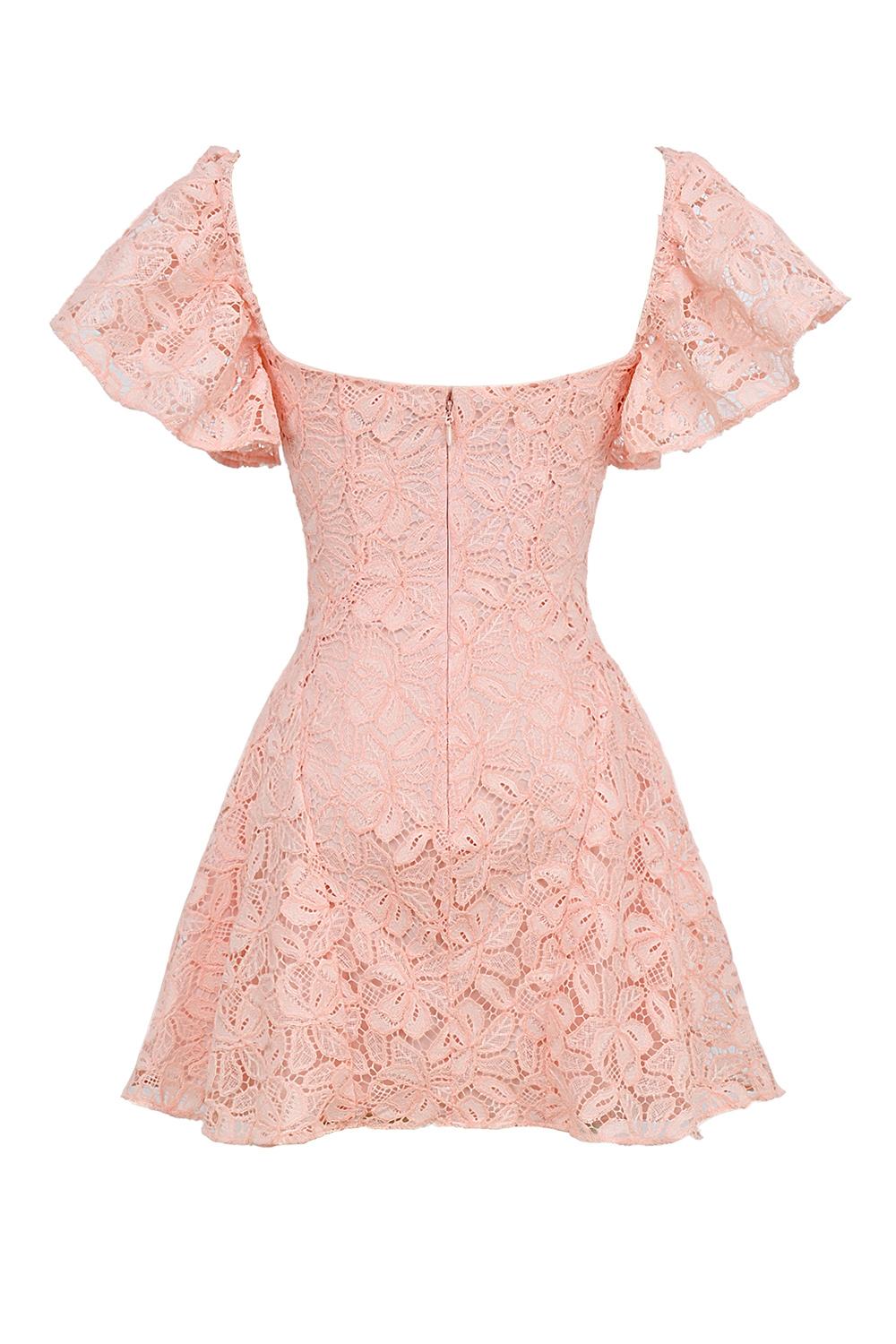 Verity  perfectly pink floral lace mini dress Product Image