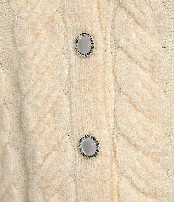 Sugarlips Jamari Pearl Trim Cable Knit Crew Neck Short Sleeve Button Front Cropped Cardigan Product Image