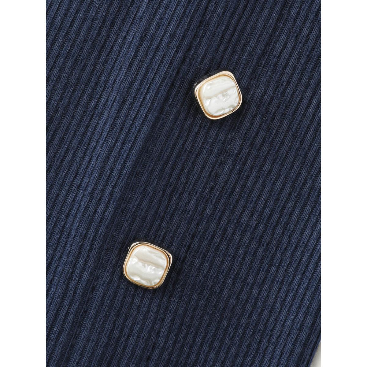 Plus Size Mock Neck Waist-Defining Button Midi Dress Indigo Women Timeless Texture Round Neck Long Sleeve Curvy BloomChic 30/6X Product Image