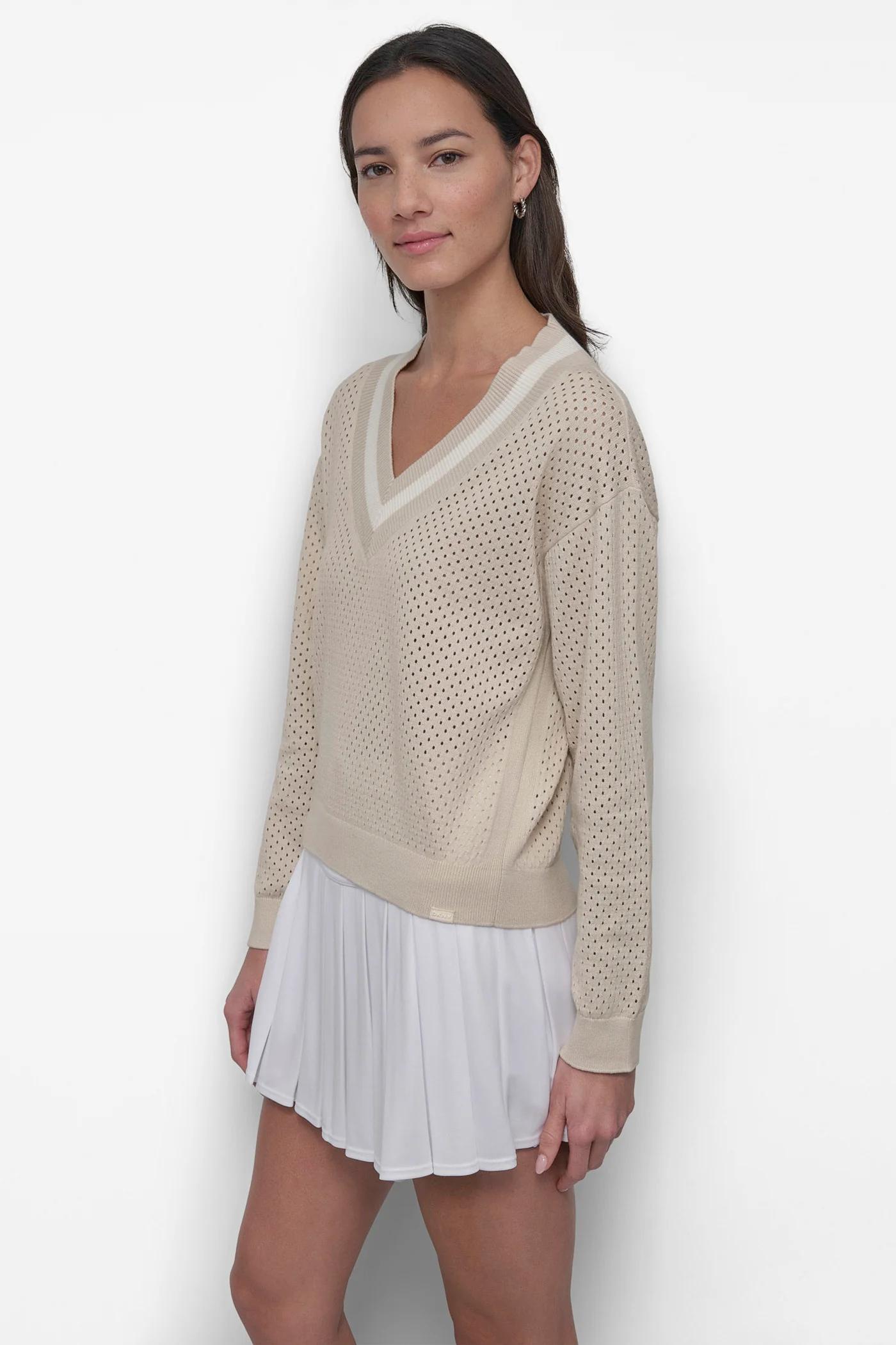 STRIPED SPORT MESH POINTELLE SWEATER Product Image