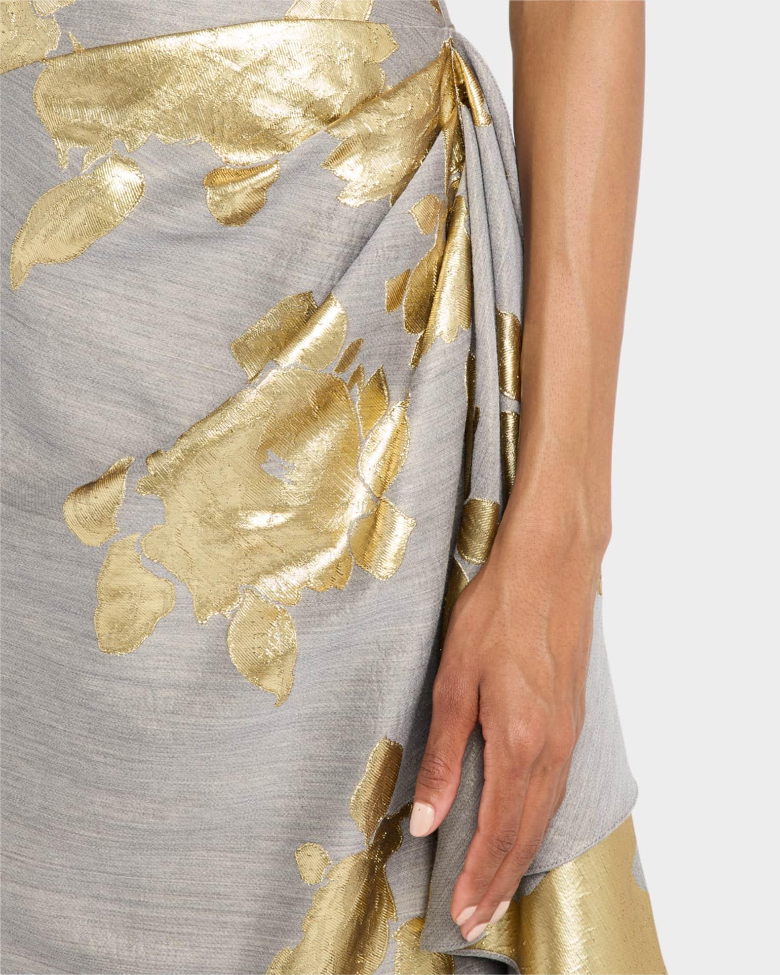 Florence Metallic Floral Jacquard Draped Midi Dress Product Image