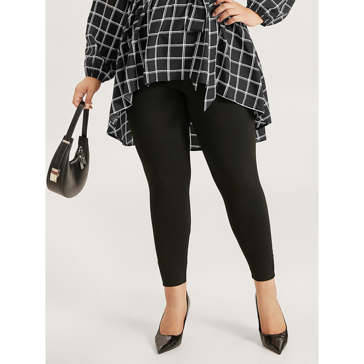 Plus Size High Rise Pleated Elastic Waist Skinny Leggings Women Black Leisure High stretch Skinny High Rise Casual Leggings BloomChic 28/5X Product Image