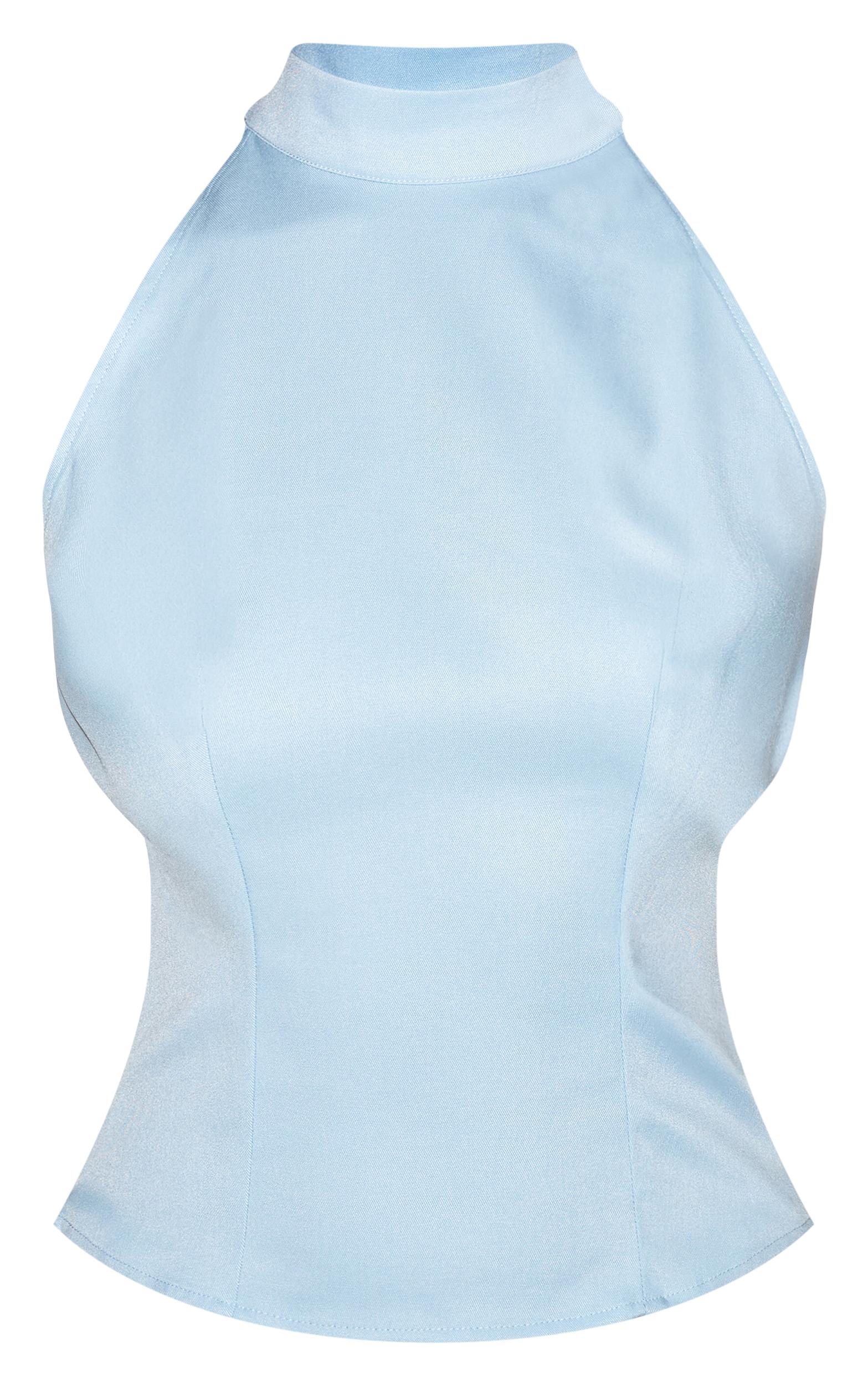 Pale Blue Woven Highneck Tie Detail Product Image