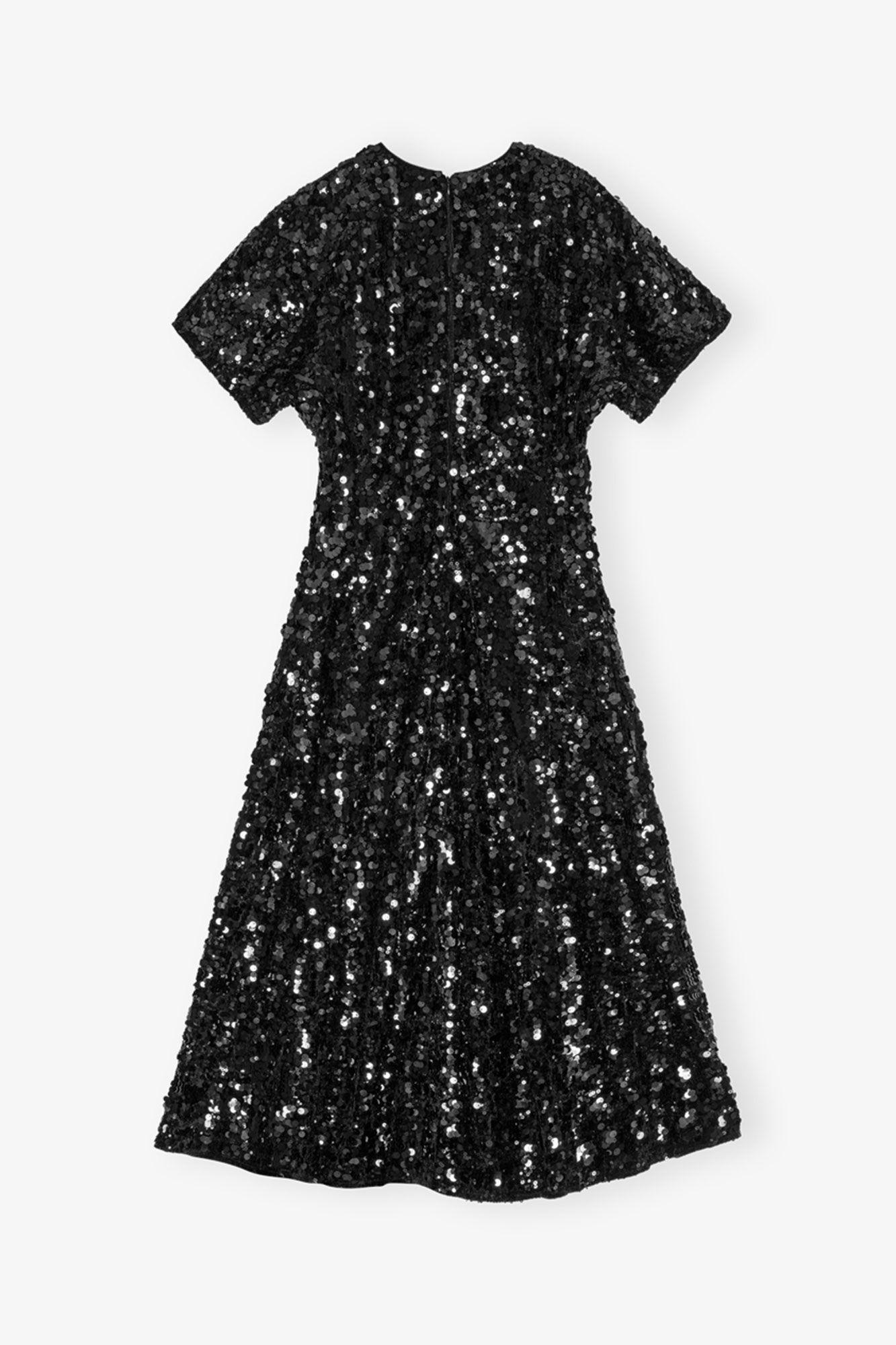Black Velvet Sequins Long Dress Product Image