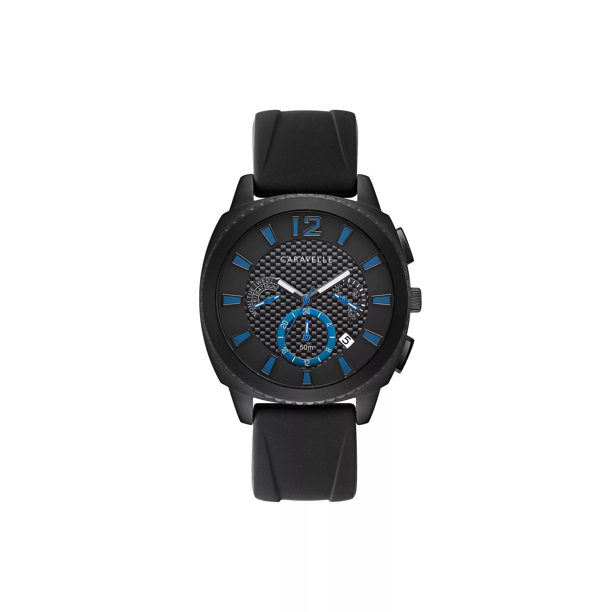 Caravelle by Bulova Mens Dual Time Black Silicone Strap Watch - 45B159 Product Image