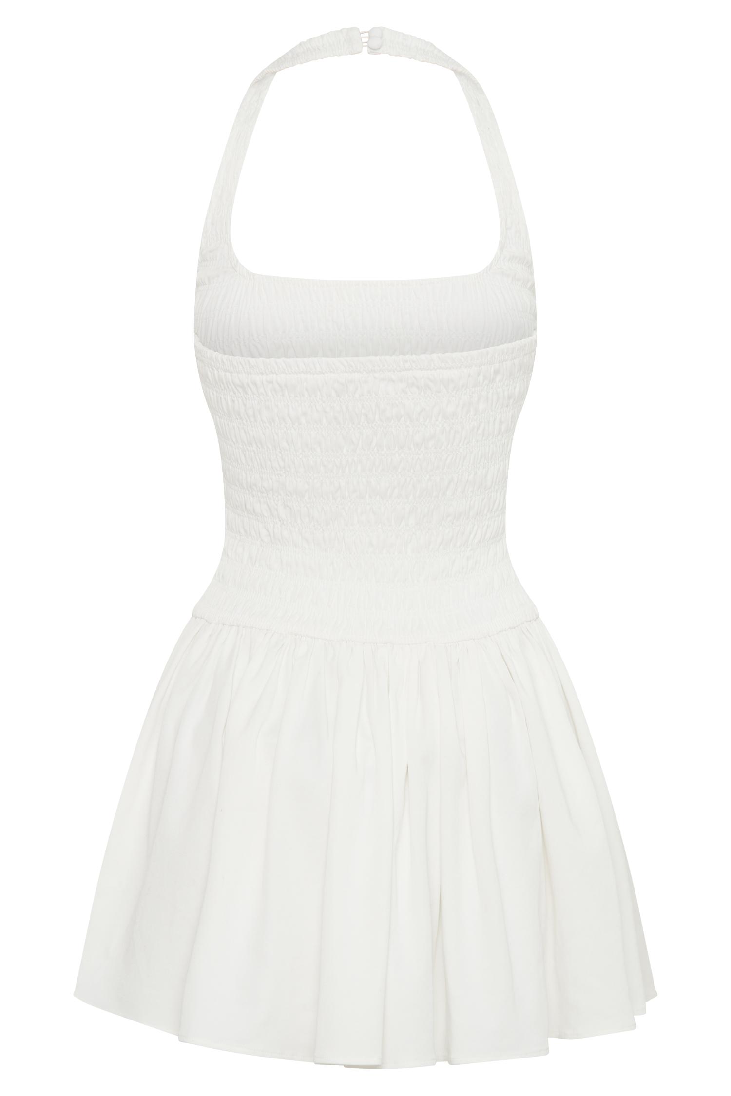 Shelley Cotton Shirred Halter Mini Dress - White Product Image