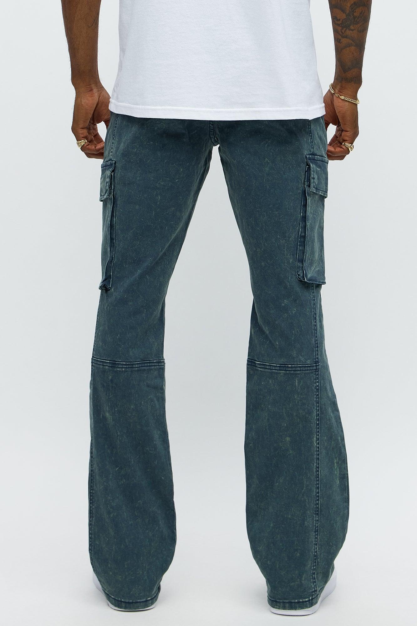 Stacked Skinny Flare Message Me Cargo Pants - Blue Product Image