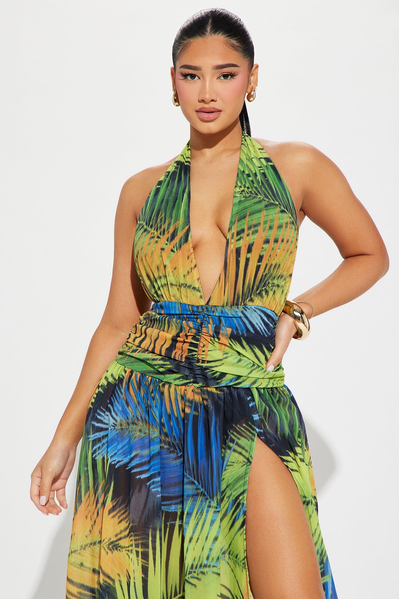 Isabella Tropical Chiffon Maxi Dress - Green/combo Product Image