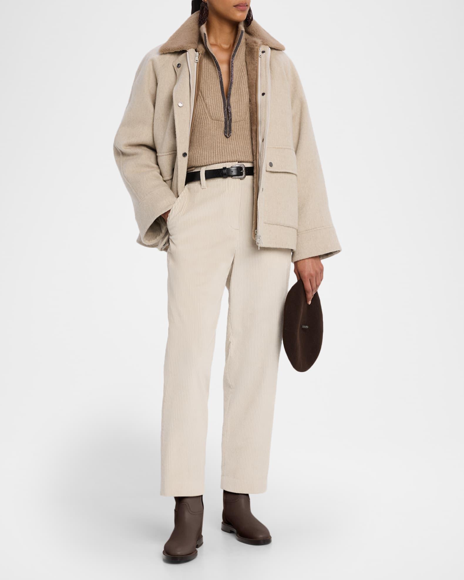 Ribbed Cashmere Deep-V Monili Trim Pullover Product Image