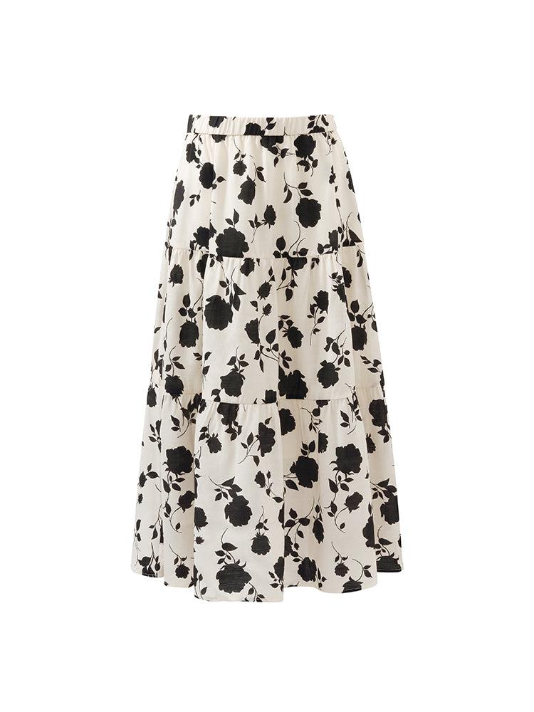 Acetate Rose Print Blouse And Half Skirt Two-Piece Set Product Image