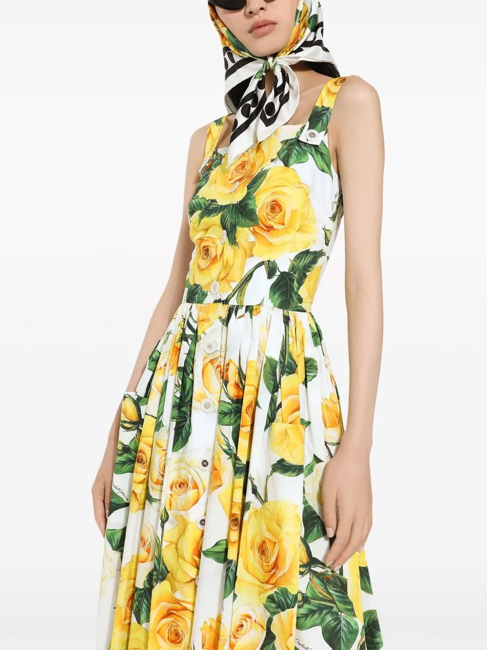 rose-print cotton midi dress Product Image