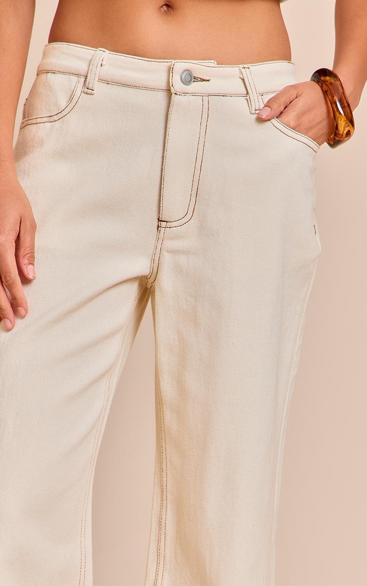 Petite Ecru Wide Leg Mid Rise Jeans Product Image