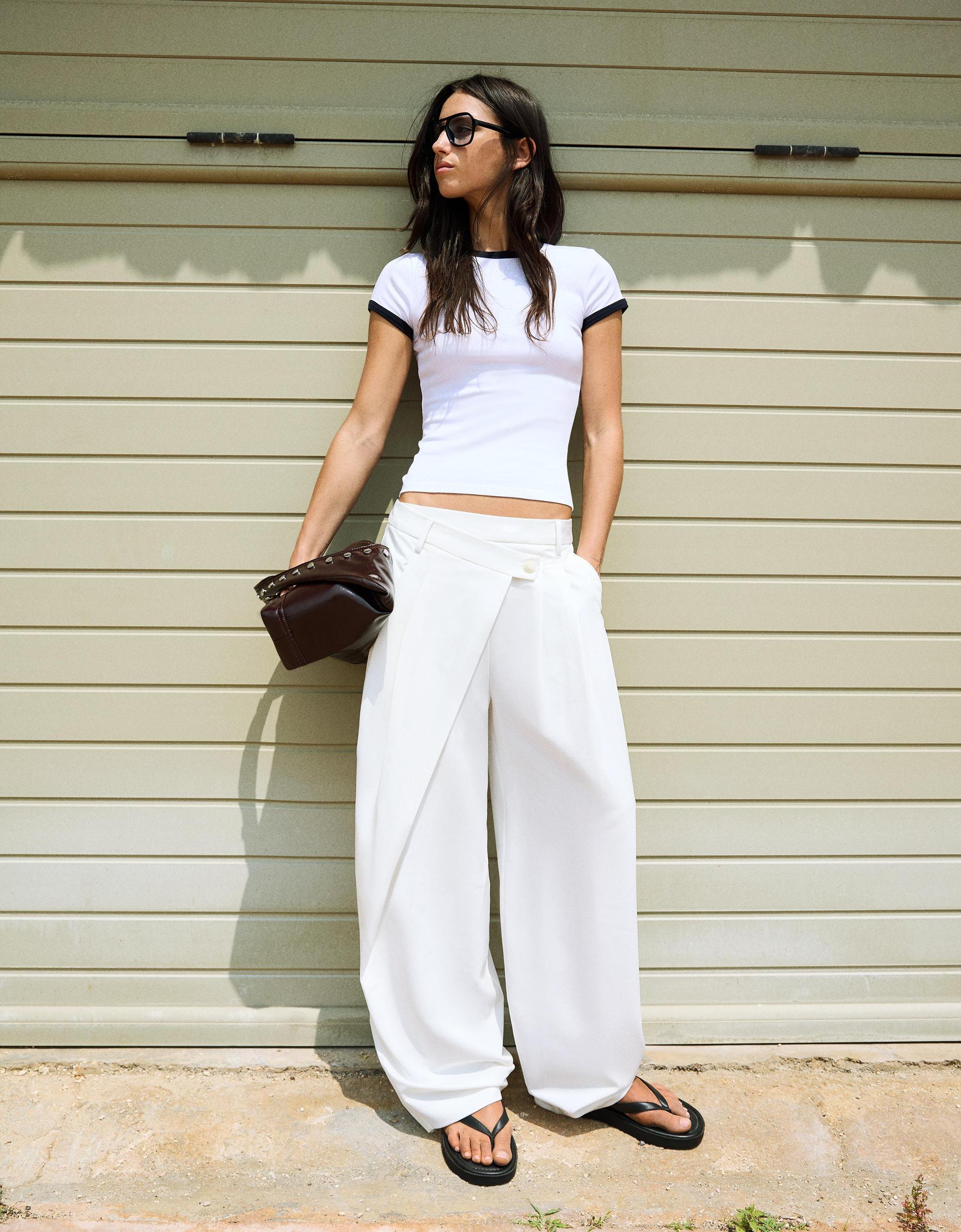 Tailored pants with crossover waistband Product Image