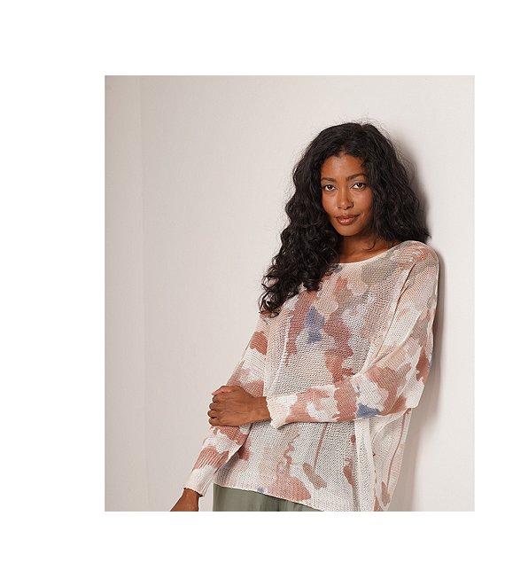 M Made in Italy Printed Scoop Neck Long Sleeve Knit Top Product Image