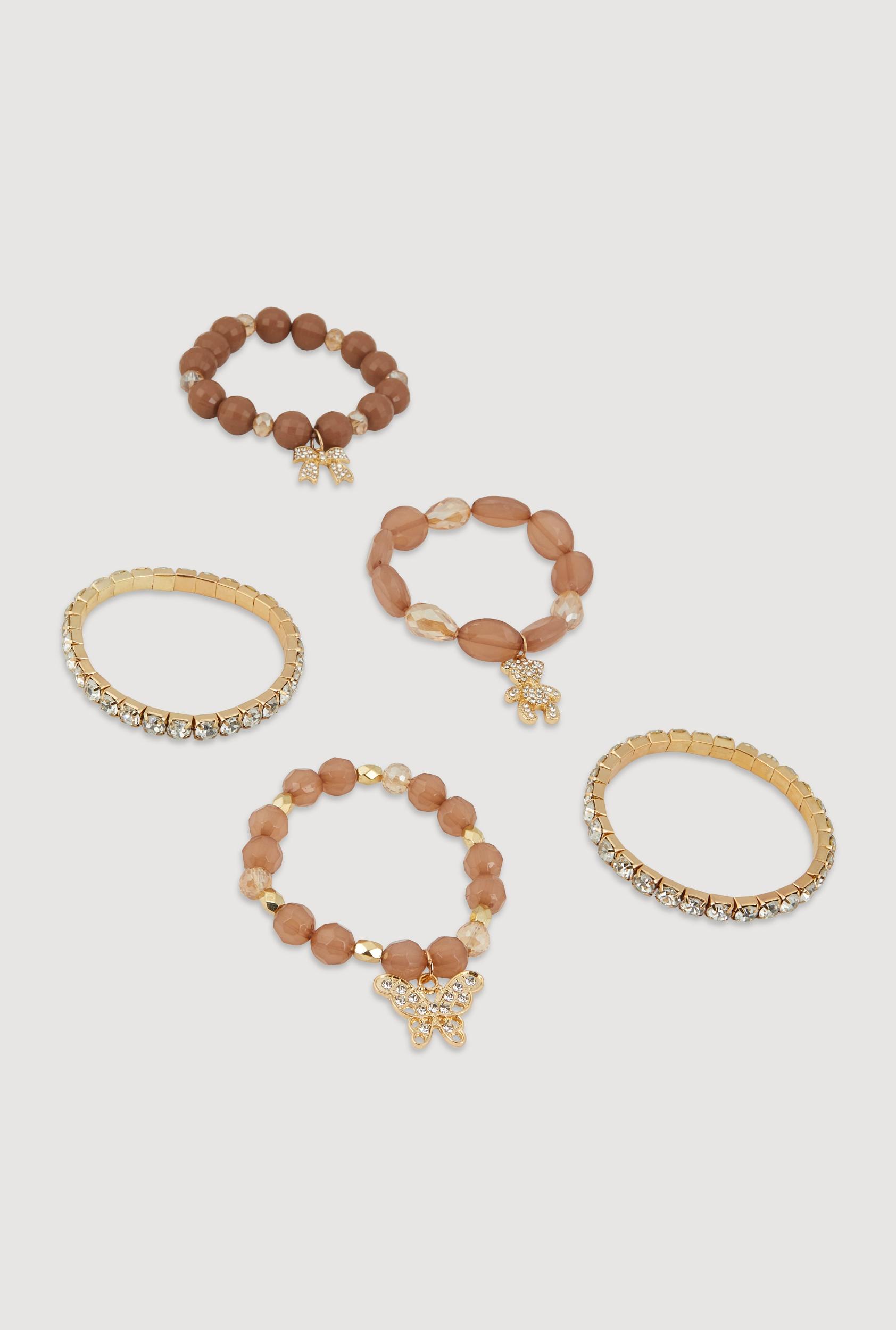 Butterfly Bow Bear Charm Stretch Bracelets Set of 5 Female Product Image