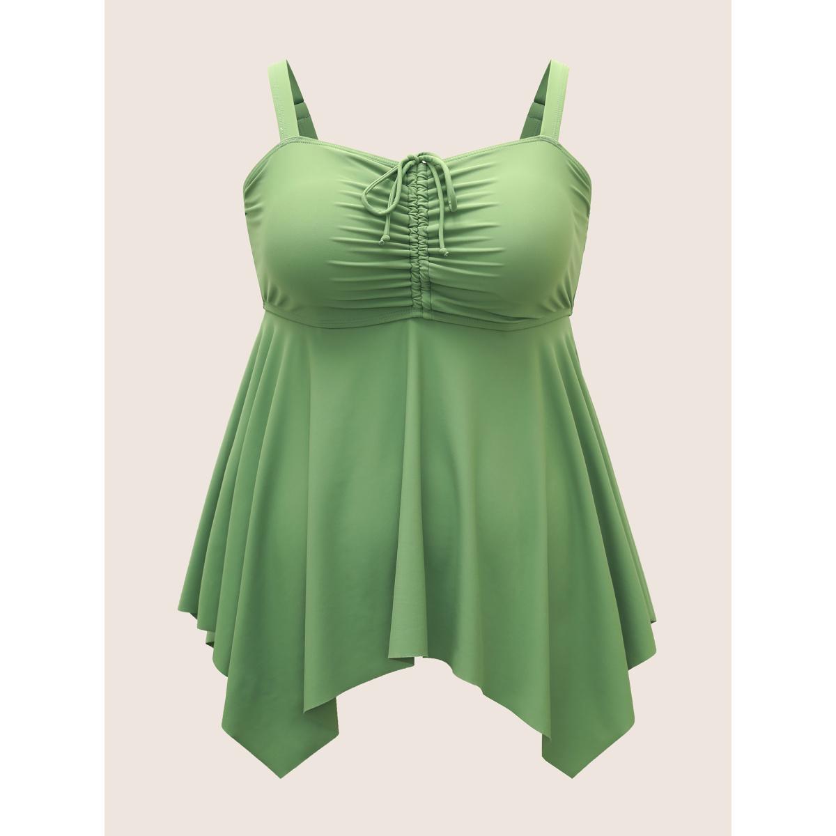 Plus Size Plain Drawstring Ruched Adjustable Straps Swim Top Women's Swimwear Moss Beach Drawstring High stretch Bodycon Heart neckline Curve Swim Tops BloomChic 22-24/3X Product Image