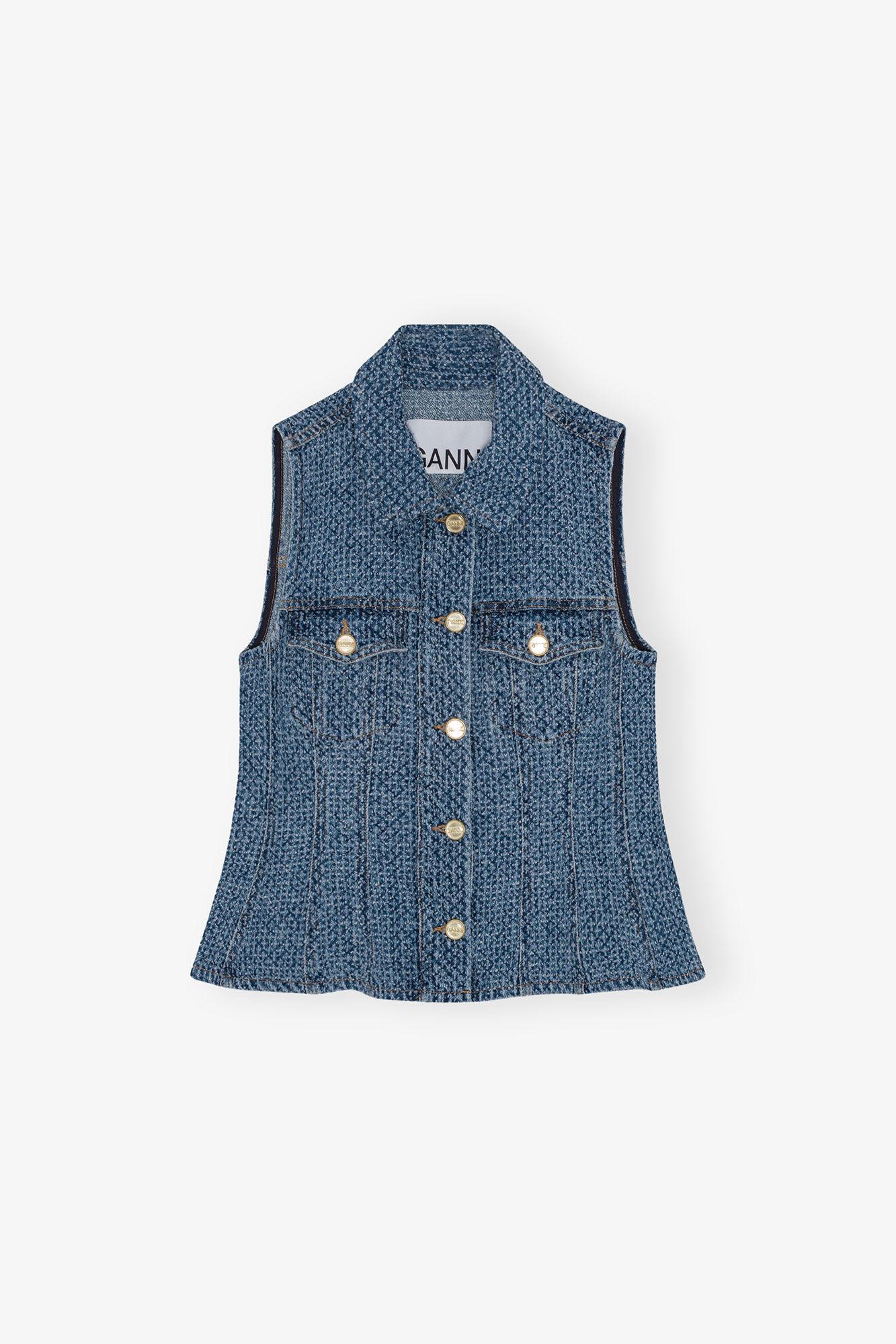 Blue Textured Denim Top Product Image