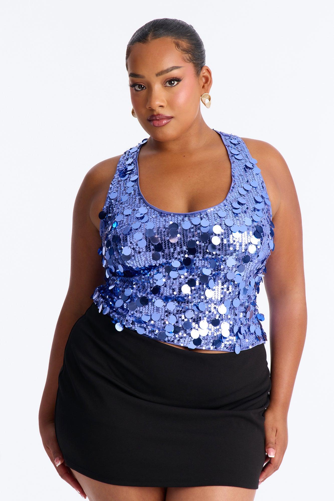 Afterglow Sequin Racerback Crop Tank Top - Periwinkle Female Product Image