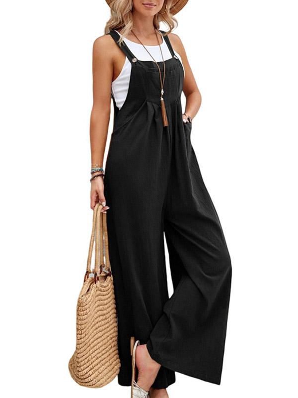 Loose Plus Size Pleated Split-Joint Square-Neck Overalls Product Image
