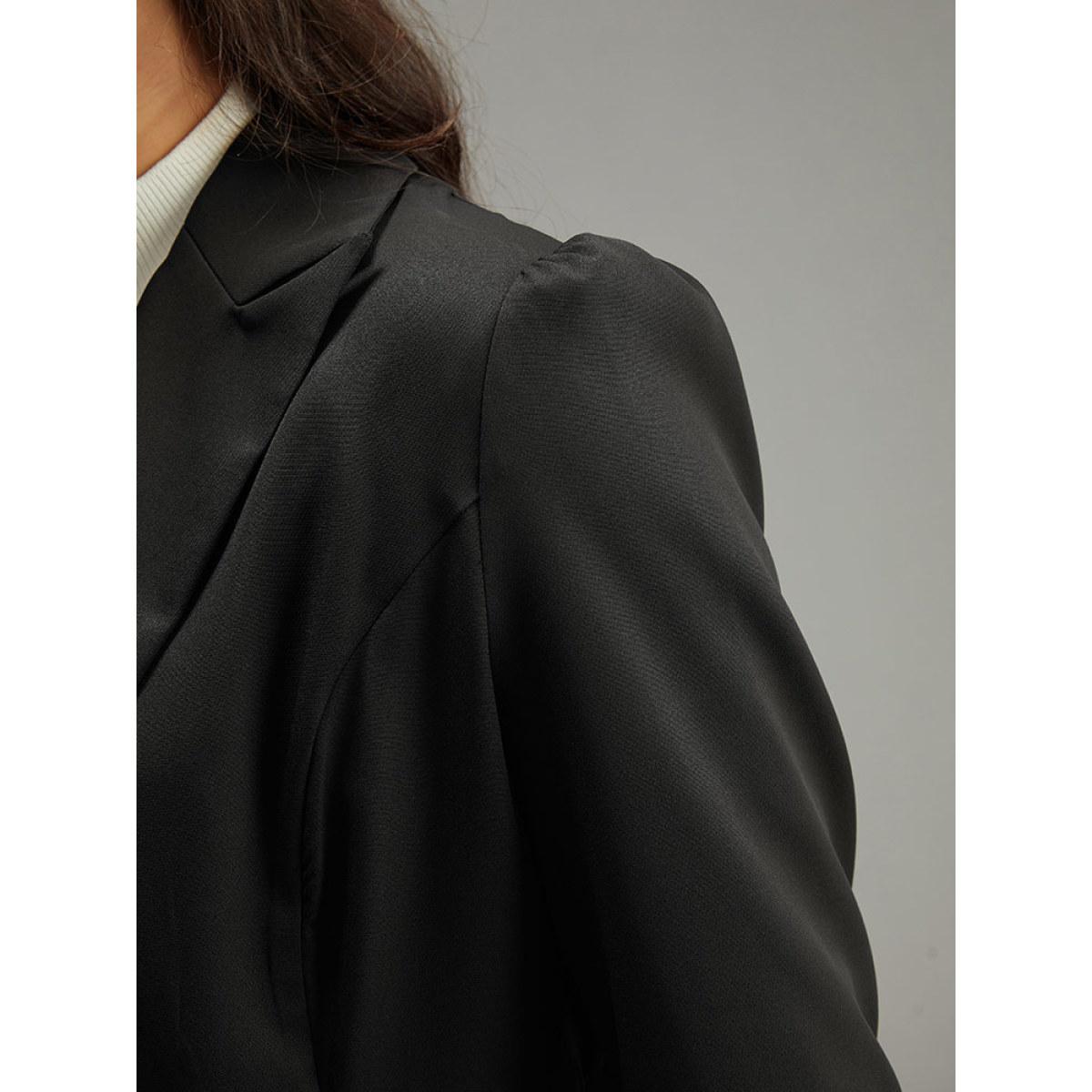 Plus Size Plain Button Up Ruffles Blazer Black Women Work Plain Plain Sleeve Long Sleeve Suit Collar 10/M Office Blazers BloomChic Product Image