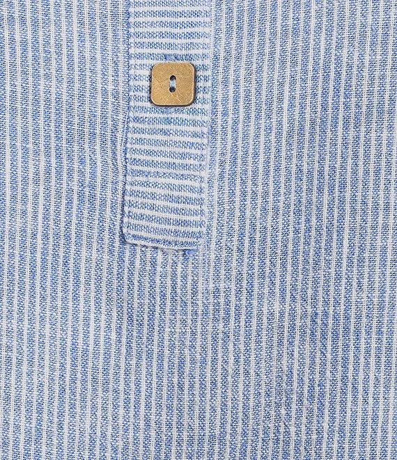 Ali Miles Woven Coordinating Yarn-Dye Stripe Round Neck 3/4 Cuffed Sleeve Button Front Placket Top Product Image