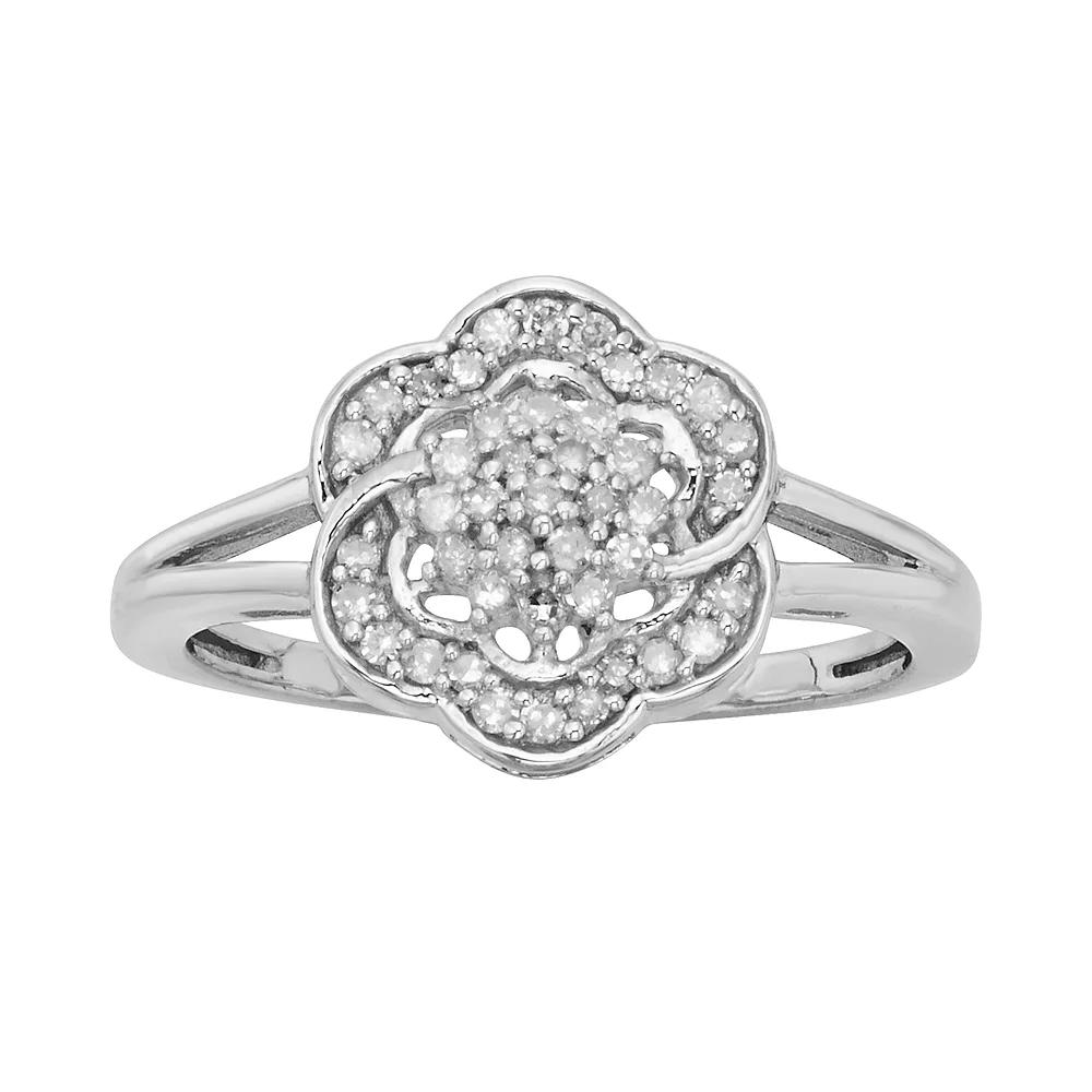 Jewelexcess Sterling Silver 1/4-ct. Diamond Flower Ring, Women's, Size: 7, White Product Image