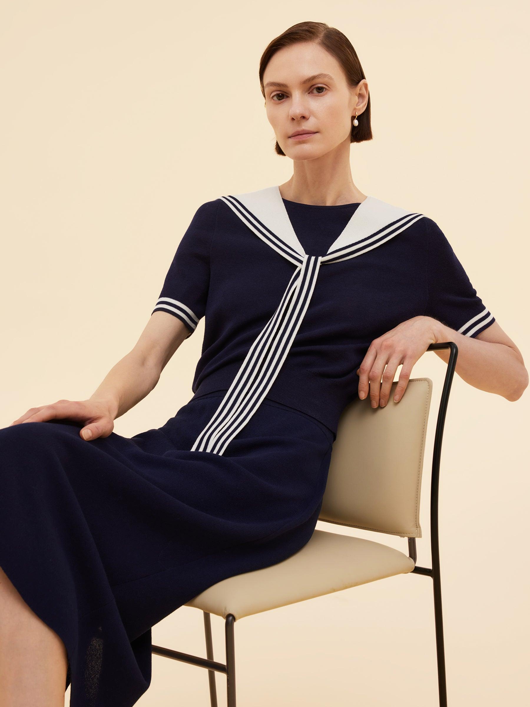 Tencel Blend Knit Top And Column Skirt Two-Piece Set Product Image